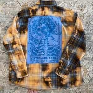 Handcrafted Distressed Flannel Shirt with Grateful Dead Graphic Back